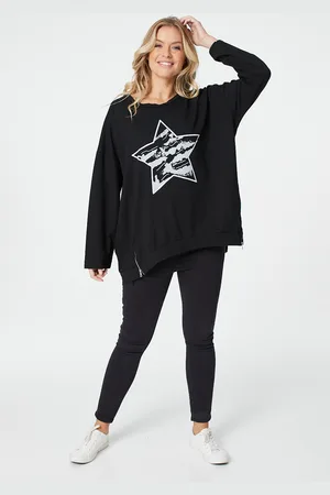 Izabel London Womens Star Print Long Sleeve Sweatshirt - Cotton - Size 12 Regular