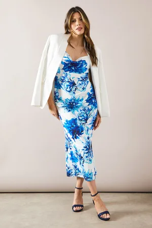 wallis Womens Floral Print Satin Midaxi Dress - - Size 18 UK