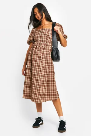 Boohoo Womens Maternity Checked Midi Smock Dress - - Size 14 UK