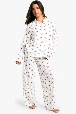 Boohoo Womens Petite Mistletoe Print Pyjama Set - - Size 10 UK