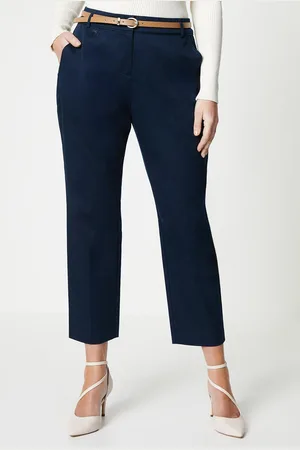 wallis Womens Petite Stretch Cigarette Belted Trousers - Cotton - Size 20 UK