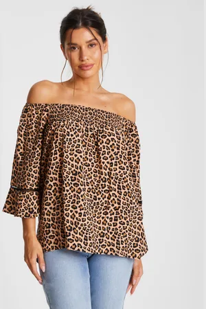 Quiz Womens Leopard Print Bardot Top viscose - Size 8 UK