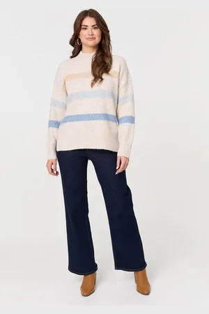 Izabel London Womens Striped High Neck Boxy Jumper - Size 10 UK