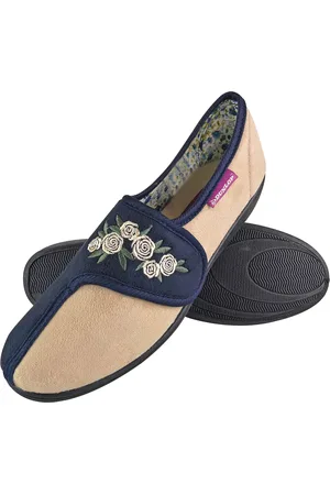 Dunlop Womens - Ladies Adjustable Wide Fit Memory Foam Floral Velcro Slippers for Elderly Women - - Size 4 (UK Shoe)