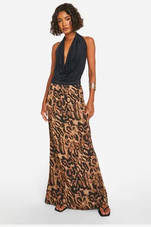 Boohoo Womens Tall Chiffon Leopard Maxi Skirt - viscose - Size 10 UK