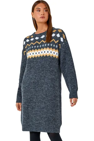 Roman Womens Nordic Print Knitted Jumper Dress - - Size 18 UK