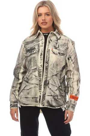 Heron Preston Womens Overdyed Spray Pocket Denim Shirt in Off White - Size 16 UK
