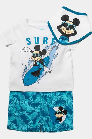 Disney Baby Boy Mickey Mouse Surfing 3-Piece Outfit - Cotton - Size 0-3M