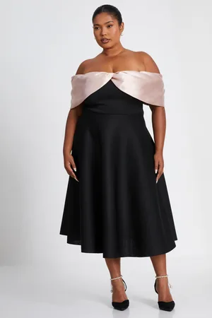 Quiz Womens Curve Contrast Bardot Skater Midi Dress - Size 18 UK