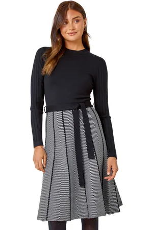 Roman Womens Chevron Print Belted Jumper Dress - - Size 14 UK