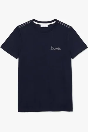 Lacoste Womens Crewneck Embroidered Lettering Cotton T-Shirt in - Size 16 UK