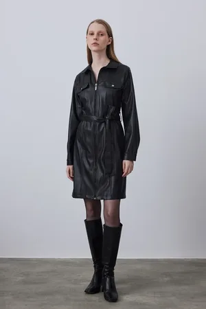 Gusto Womens Faux Leather Belted Dress - - Size Small