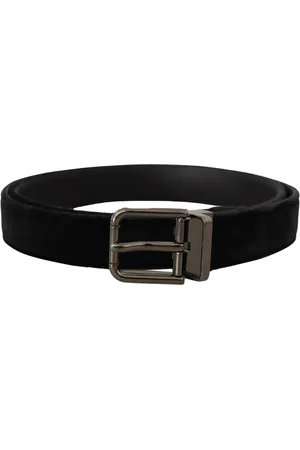 Dolce & Gabbana Mens Velvet Silver Tone Logo Metal Buckle Belt Leather - Size 75 cm