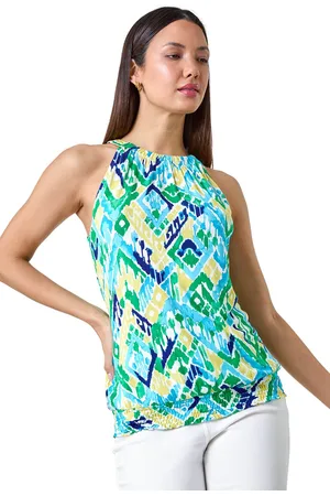 Roman Womens Aztec Print Shirred Stretch Halterneck Top - - Size 18 UK