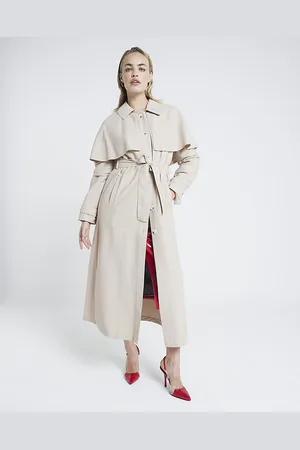 River Island Womens Trench Coat Belted Longline Cape viscose - Size 14 UK