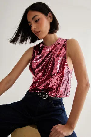 NASTY GAL Womens Sequin Scooped Neck Cropped Top - - Size 8 UK