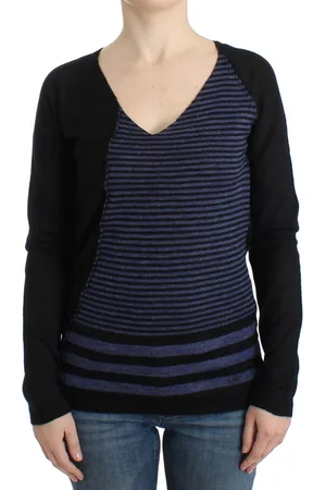 Costume National Womens Striped V-Neck Sweater - Wool - Size X-Small