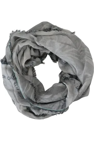 Costume National WoMens Gray Print Shawl Foulard Fringes Scarf - - One Size
