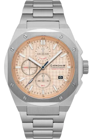 THOMAS EARNSHAW Bessemer Chronograph Mens Japanese Quartz 44mm Beige Watch with Stainless Steel Bracelet - Leather - One Size