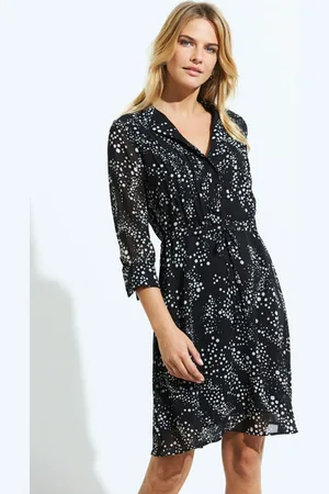 Sosandar Womens & White Print Tie Waist Shirt Dress - Size 6 UK