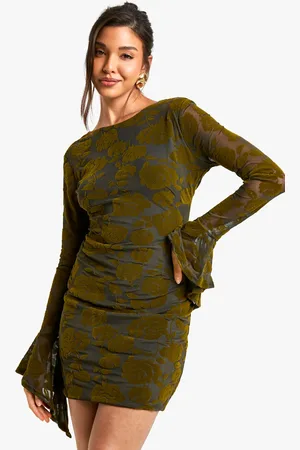 Boohoo Womens Devore Flare Sleeve Back Tie Mini Dress - - Size 14 UK