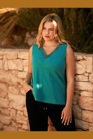 Live Unlimited London Womens Ocean Jersey Broderie V-Neck Vest - Size 12 UK