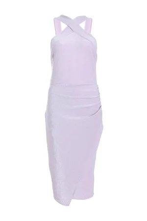 Quiz Womens Lilac Glitter Wrap Midi Dress - - Size 14 UK