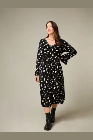 Live Unlimited London Womens Petite Mono Smudge Print Jersey Midi Dress - - Size 12 UK