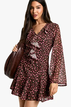 Boohoo Womens Ditsy Floral Ruffle Shift Dress - - Size 16 UK