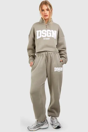 Boohoo Womens Dsgn Studio Towelling Applique Cropped Sweatshirt Tracksuit - Cotton - Size Small