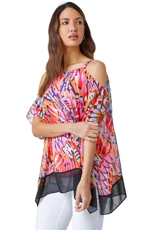 Roman Womens Butterfly Contrast Cold Shoulder Top - - Size 10 UK