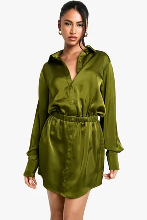 Boohoo Womens Satin Shirt Mini Dress - - Size 16 UK