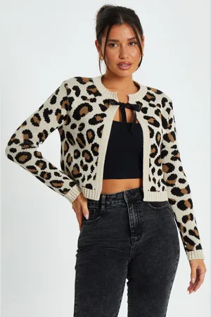 Quiz Womens Leopard Print Knit Cardigan - Size Medium