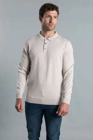 Kensington Eastside Mens Cotton Knitted Long Sleeve Polo - Size Large
