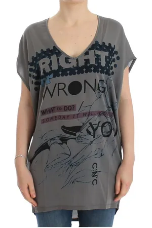 Costume National WoMens Gray V-neck long t-shirt - Rayon - Size Medium
