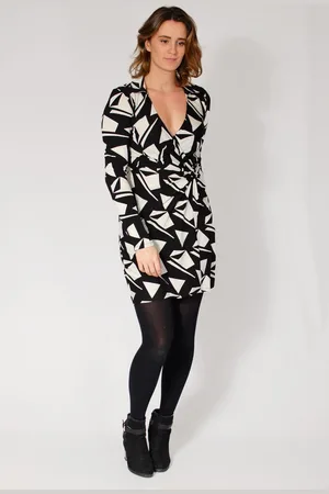 New Look Womens Geometric Open Collared Wrap Dress - - Size 14 UK