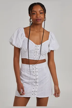 Pink Vanilla Womens Lace Up Corset Puff Sleeve Crop Top - - Size 10 UK
