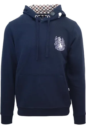 Aquascutum Mens Branded Hood Navy Hoodie - Size Medium