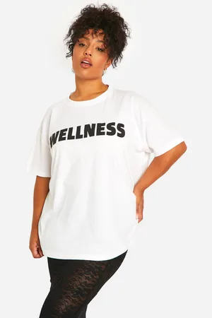 Boohoo Womens Plus Wellness Slogan Oversized Printed T-Shirt - Cotton - Size 18 UK