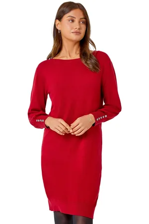 Roman Womens Button Detail Slash Neck Knitted Stretch Dress - - Size 18 UK