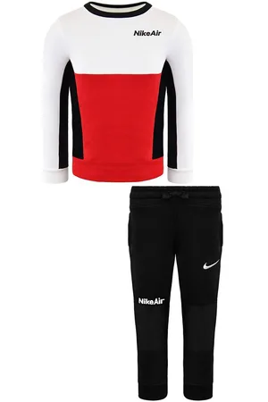 Nike Childrens Unisex Air Long Sleeve Pullover Stretch Waist Black Red Kids Tracksuit DC8639 010 - Cotton - Size 3-4Y