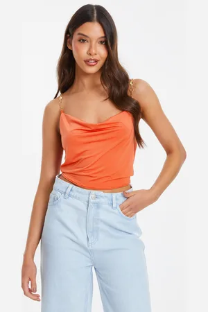 Quiz Womens Cowl Neck Chain Crop Top - Size 6 UK