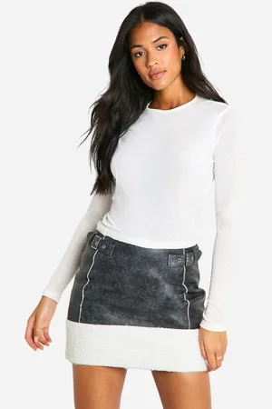 Boohoo Womens Tall Faux Leather Aviator Mini Skirt - - Size 8 UK