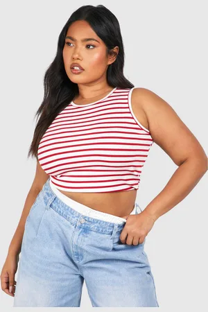Boohoo Womens Plus Rib Racer Stripe Vest - Cotton - Size 26 UK