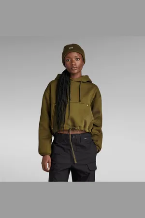 G-Star Womens G-Star RAW Sleeve Graphic Cropped Loose Hoodie - Cotton - Size X-Small