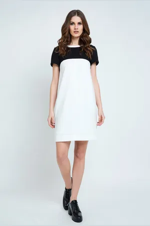 Conquista Womens Cream and Black Short Sleeve Dress. - - Size EU 38 (Womens)