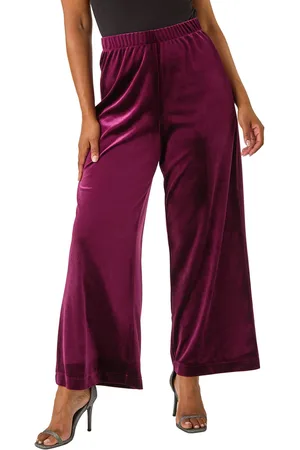 Roman Womens Petite Wide Leg Velvet Stretch Trouser - - Size 14 UK