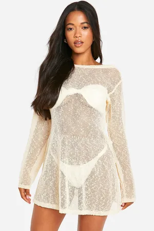Boohoo Womens Popcorn Crochet Open Back Beach Mini Dress - - Size Medium