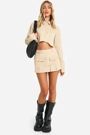 Boohoo Womens Pleated Pocket Detail Mini Skirt - Cotton - Size 14 UK