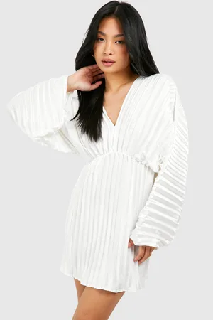 Boohoo Womens Petite Pleated Satin Batwing Mini Dress - - Size 10 UK